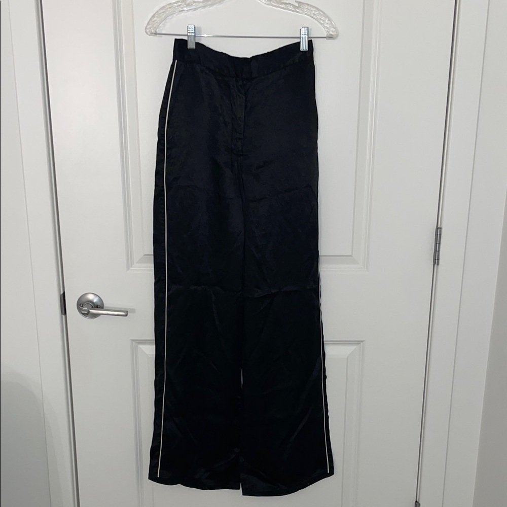 Aritzia Babton Black White Striped Satin Wide Leg Pants